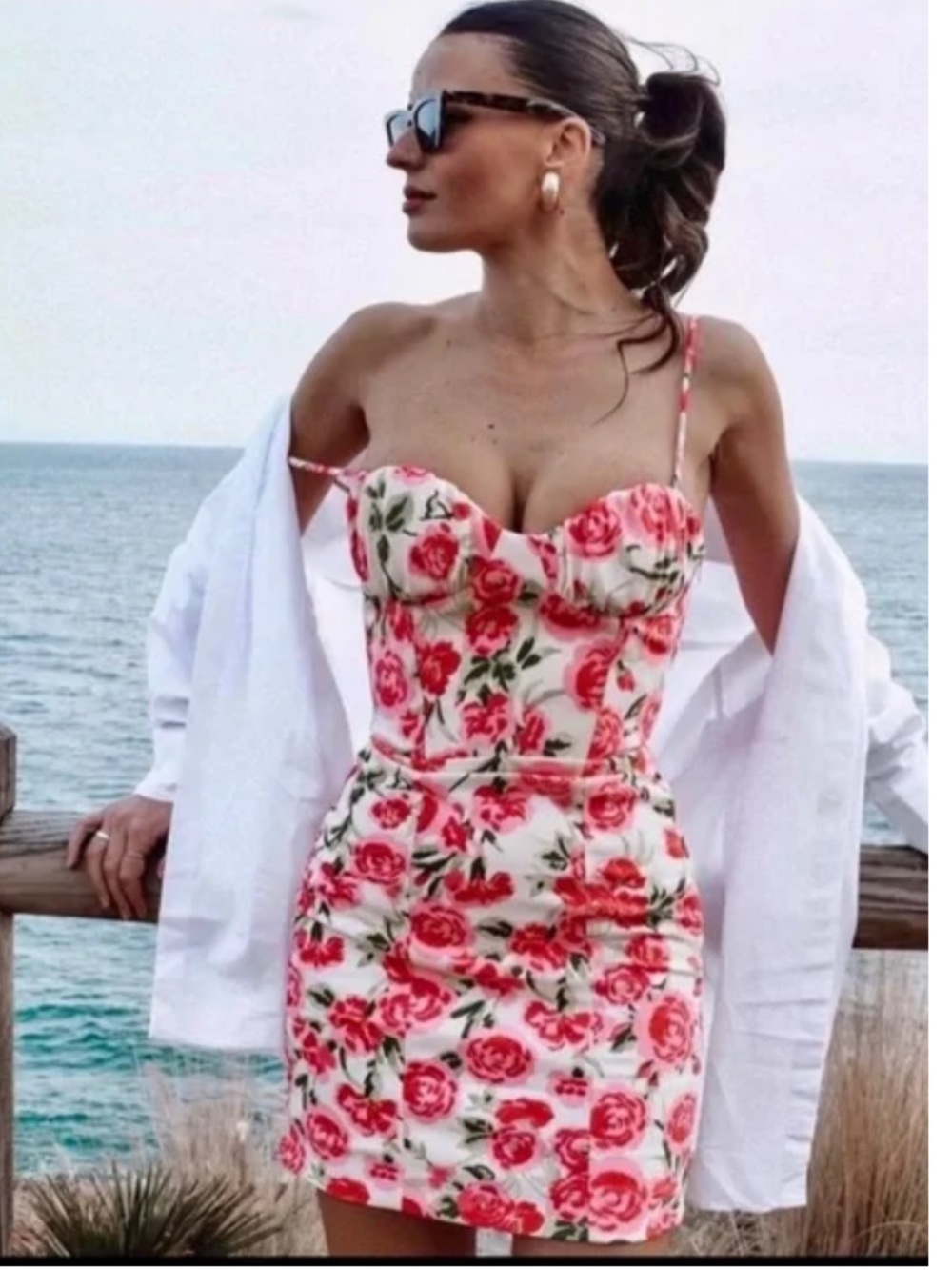 Zara Pink Ivory Rose Floral Mini Dress